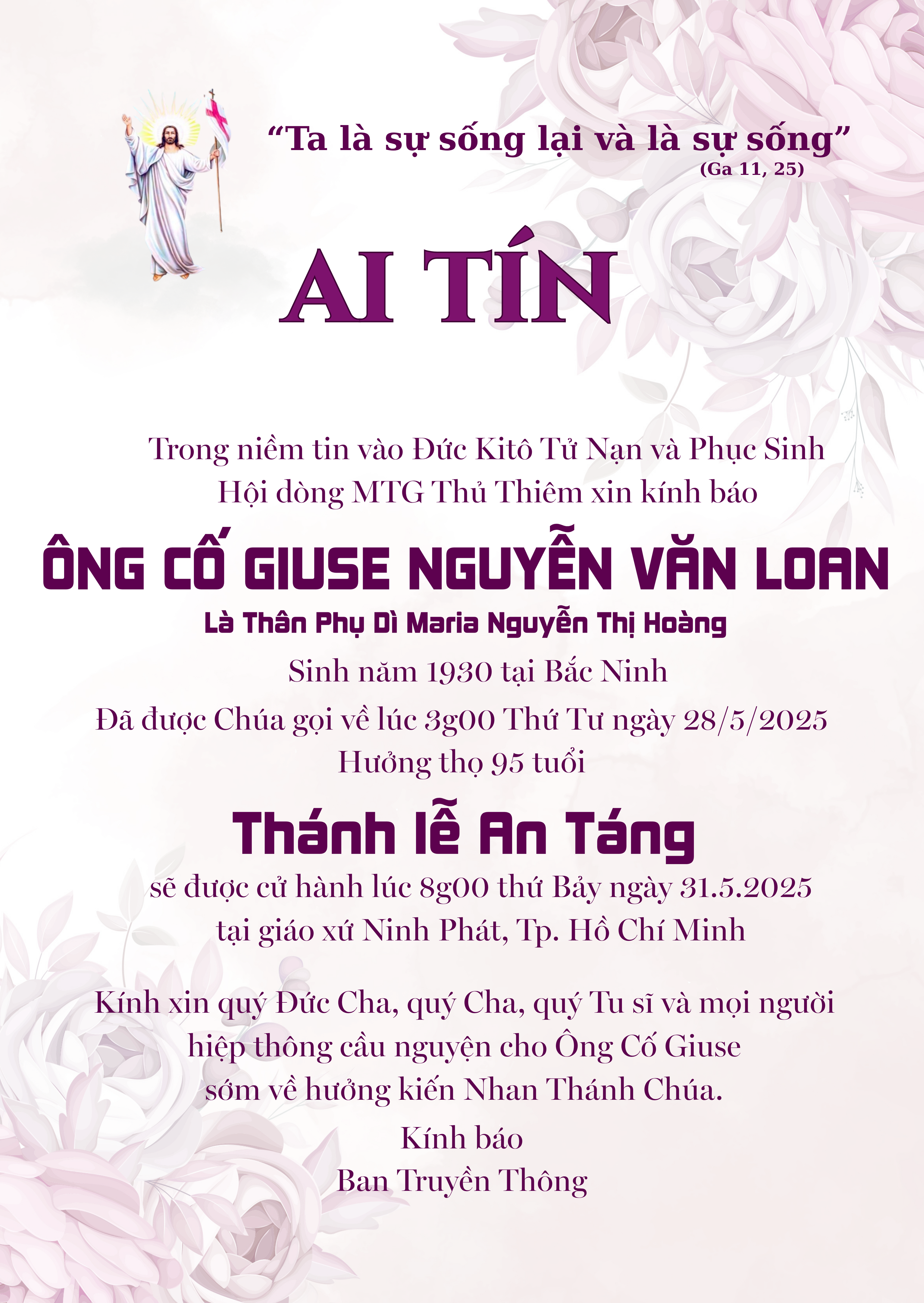 Ai tín: Thân phụ dì Maria Nguyễn Thị Hoàng